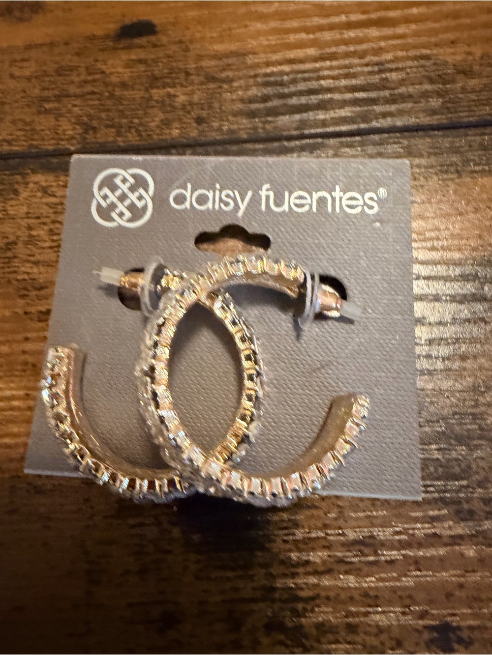 Daisy Fuentes Gold Crystal Embellished Open Hoop Earrings